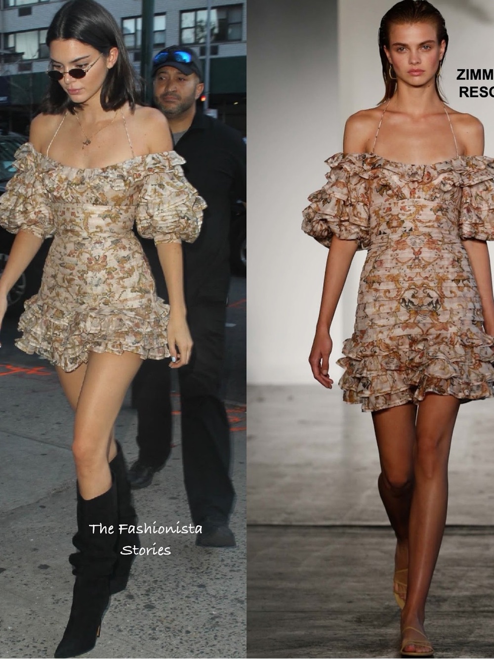 Zimmermann Beige Floral Off-Shoulder Ruffle Mini Dress